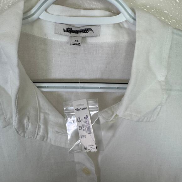 Madewell Oversized Button-Up Shirt SZ XL White Cotton-Linen 3/4 Pleated-Sleeves - Picture 6 of 9